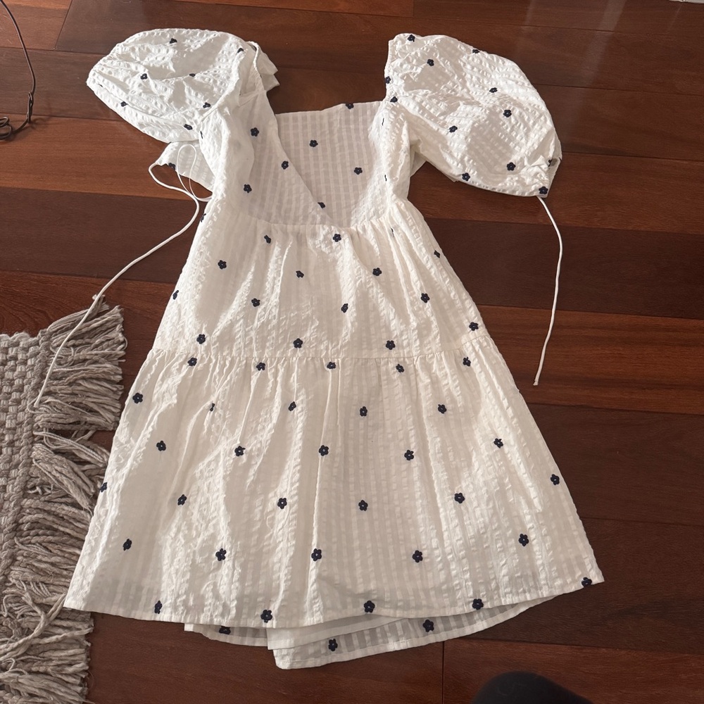 Rails White and Black Puff Sleeve Sundress